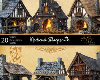 20 Medieval Blacksmith Buildings – Forged in Fire , Transparent Background , Commercial Use