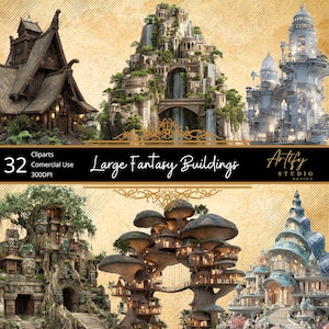 Large Fantasy Buildings – 36 Epic Architectural Cliparts , Transparent Background , Commercial Use