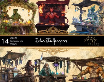 Relic Stallkeepers – 14 Fantasy Merchant Cliparts for RPG & TTRPG Projects