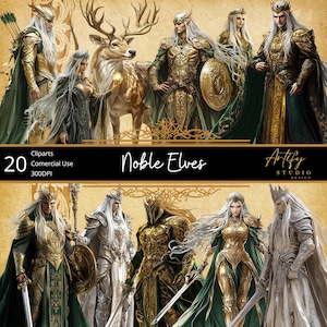 Clipart di elfi nobili, uso commerciale, elfi fantasy, giochi di ruolo, PNG, collezione per arte e design fantasy, per game master e artisti