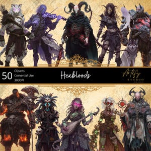 Hexbloods - Mysteriöse Wesen, die von Fey-Flüchen berührt werden, 50 magische Cliparts , TTRPG-Illustrationen , kommerzielle Nutzung