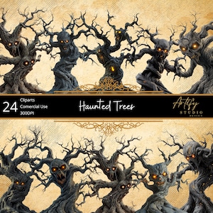 Alberi infestati - Boschi contorti da un regno spettrale, clipart fantasy, sfondo trasparente, uso commerciale