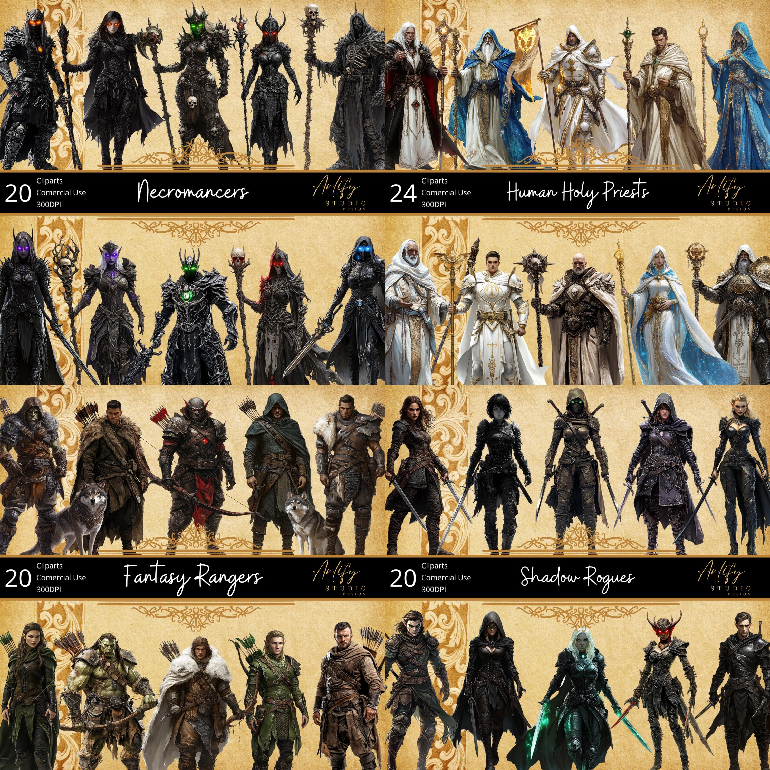 RPG Fantasy Class Big Bundle - 12 Clip Art Packs , 244 Pngs for Your ...