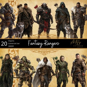 Clipart Fantasy Rangers – 20 archers qualifiés et guerriers furtifs pour RPG et MDN, fond transparent, usage commercial