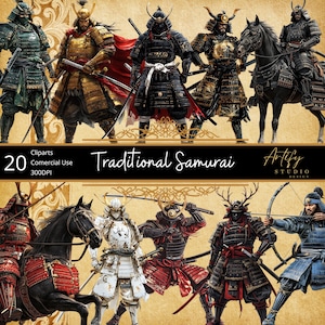 Traditional Samurai Cliparts, Samurai Warriors,Commercial Use,Japanese Sublimation, Warrior Japan, Warrior Clipart, PNG design art, Bushido
