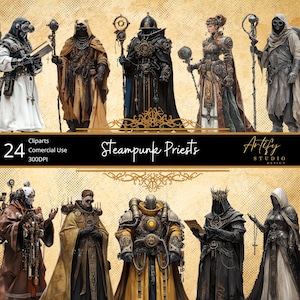Steampunk Priests - Spirituelle Meister des Dampfes, des Metalls und der Mystik , Fantasy Cliparts, Transparenter Hintergrund, Kommerzielle Nutzung