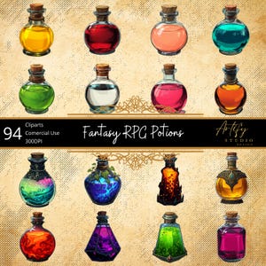 Fantasy RPG Potions Clipart – 94 Alchemical Bottles & Magical Elixirs for Fantasy RPG and TTRPG, Digital Download , Commercial Use