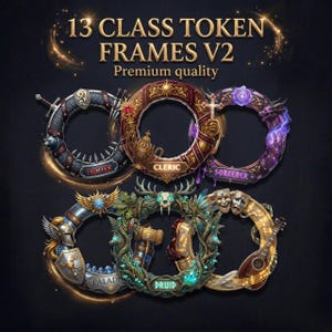 Class Token Frames V2 – 13 Premium Character Borders, Fantasy D&D PNG Pack, TTRPG Assets, Commercial Use