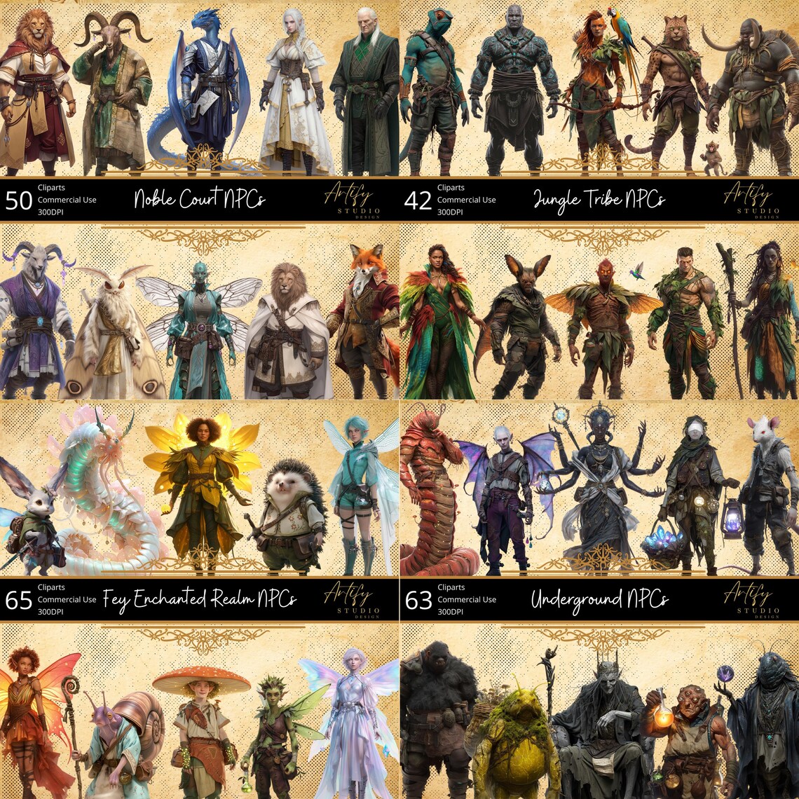 RPG Npcs Big Bundle – 12 Clip Art Packs, 488 Pngs for Your Fantasy ...