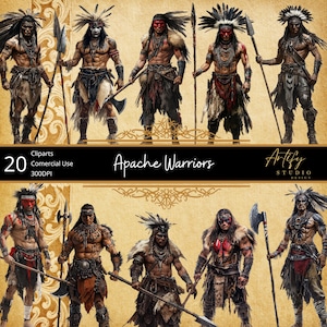Apache Warriors – 20 cliparts historiques, fond transparent, usage commercial