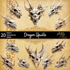 Dragon Skulls Clipart – 20 Majestic and Mythical Dragon Skulls , Transparent Background , Commercial Use