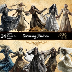Screaming Banshees - Messages fantomatiques de la mort, cliparts fantastiques, arrière-plan transparent, usage commercial