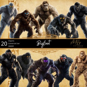 Imágenes prediseñadas de Bigfoot: 20 ilustraciones misteriosas y poderosas de Bigfoot, fondo transparente, uso comercial