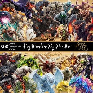 RPG Monsters Big Bundle – 500 PNG per il tuo mondo fantasy! Grafica RPG, Game Masters, 300 DPI, sfondo trasparente, uso commerciale.