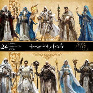 Menschliche heilige Priester - 24 Fantasy Cliparts, PNGs mit transparentem Hintergrund für kreative Projekte, kommerzielle Nutzung