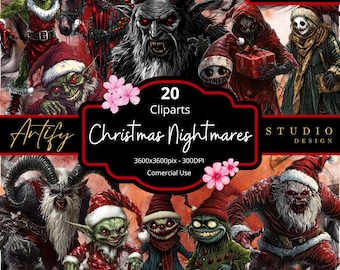 Christmas Nightmares Cliparts, Commercial Use,  Horror Christmas, PNG, Christmas Sublimation, transparent background Instant Download