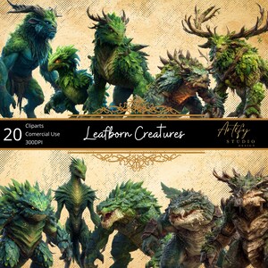 Blattgeborene Wesen - 20 von der Natur inspirierte Fantasiewesen für TTRPG Welten , Cliparts, Transparenter Hintergrund, Kommerzielle Nutzung