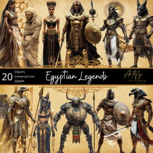 Imágenes prediseñadas de leyendas egipcias: guerreros, dioses y criaturas míticas del antiguo Egipto: PNG aislados para manualidades y diseño, uso comercial