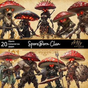 Imágenes prediseñadas de personajes de hongos de fantasía, uso comercial, juegos de rol, PNG, colección de arte y diseño de fantasía, para maestros de juegos y artistas