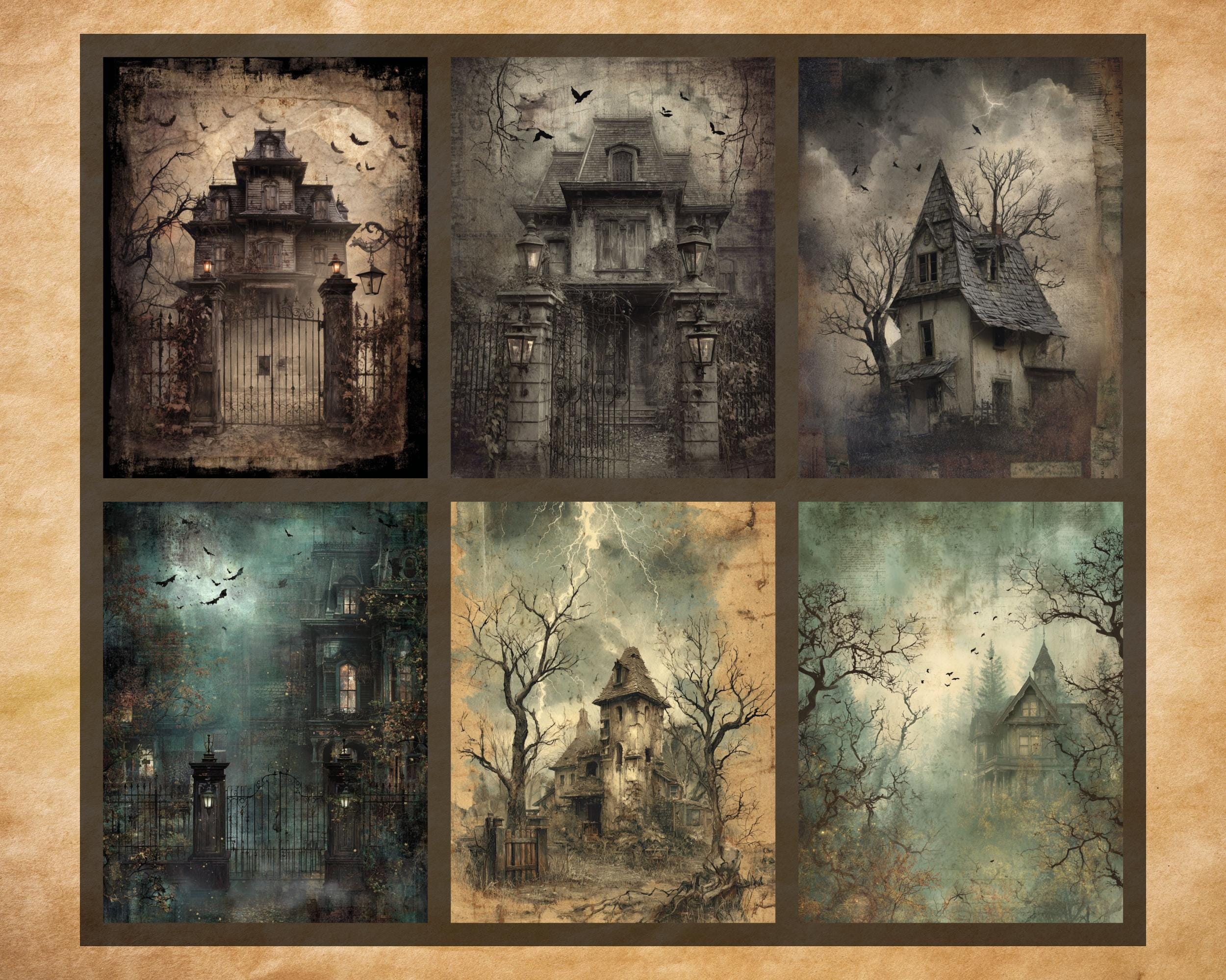 Haunted House Junk Journal Pages, Scrapbook Printable JPG, Digital ...