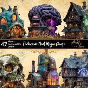 Alchemist And Magic Shops – 47 Unique RPG Potion Store Cliparts, D&D Wizard Tower PNG Pack, TTRPG Wizard Tower Assets, Commercial Use