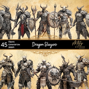 Drachentöter – Fierce Helden im Kampf gegen legendäre Bestien , Fantasy Cliparts, transparenter Hintergrund, kommerzielle Nutzung