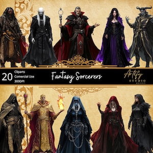 Fantasy Sorcerers – 20 Fantasy Cliparts , transparent background PNGs for Creative Projects , Commercial Use