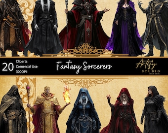 Könnte beinhalten: Ein digitales Illustrationsset mit 10 Fantasy-Magiern. Die Magier sind in verschiedenen Posen und mit unterschiedlichen magischen Fähigkeiten dargestellt. Das Set enthält einen männlichen Magier mit einem Stab, eine weibliche Magierin mit einer leuchtenden Kugel, einen Magier mit einem dunklen Umhang und mehr. Die Illustrationen sind im Fantasy-Stil gehalten und eignen sich perfekt für die Verwendung in Rollenspielen, Fantasy-Romanen oder anderen kreativen Projekten.