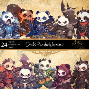 Panda Warriors – Lutadores adoráveis em várias armaduras estilizadas para um mundo de fantasia, fundo transparente, uso comercial