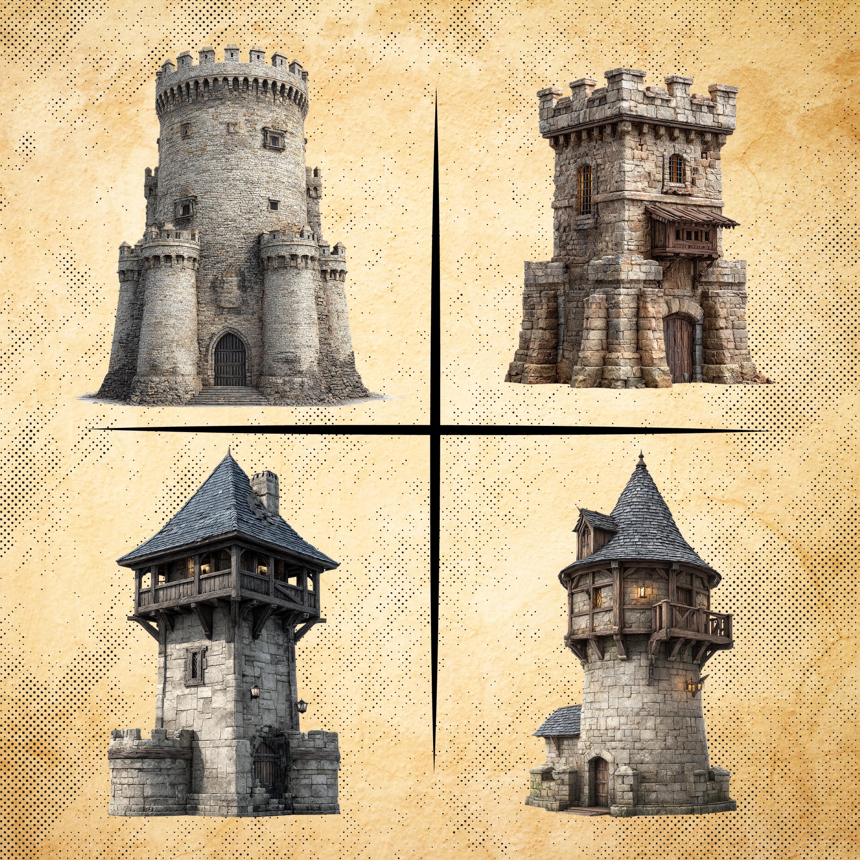  Foto zu Medieval Guard Towers – 24 Fortified Watchtower Cliparts , Transparent 