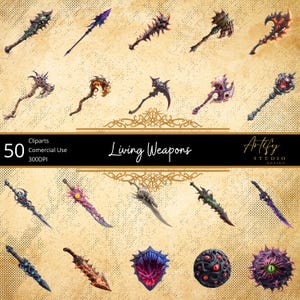 Living Weapons – 50 Fantasy Cliparts for TTRPG & RPG Projects , Digital Download , Commercial Use