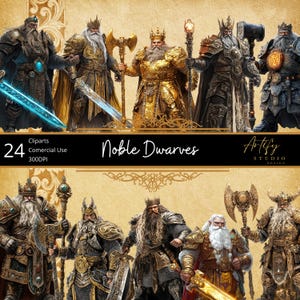 Enanos nobles: 24 imágenes prediseñadas para tus proyectos de juegos de rol de fantasía, 300 DPI, fondo transparente, uso comercial