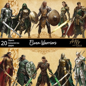 エルフの戦士 – ファンタジー RPG クリップアート 20 点、300 DPI、透明な背景、商用利用