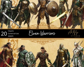 Elven Warriors – 20 Fantasy RPG Cliparts , 300 DPI , Transparent Background , Commercial Use