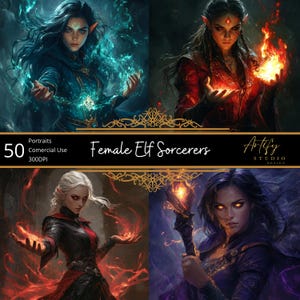 50 portraits de femmes sorcières elfes - Personnages magiques et mystiques, portraits numériques de personnages fantastiques TTRPG, MDN, usage commercial