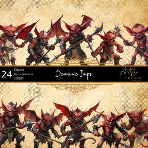 Demonic Imps: klassieke rode Hellspawn voor donkere RPG-avonturen, fantasy cliparts, transparante achtergrond, commercieel gebruik