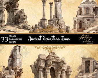 Ancient Sandstone Ruins – 33 Weathered Desert Ruin Cliparts , Transparent Background , Commercial Use