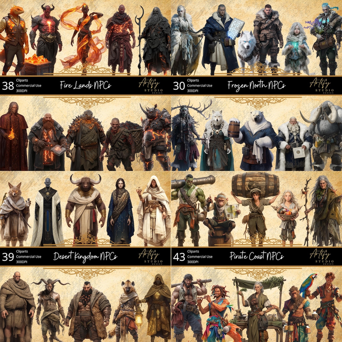 RPG Npcs Big Bundle – 12 Clip Art Packs, 488 Pngs for Your Fantasy ...