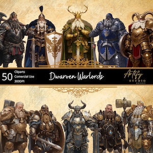 Senhores da Guerra Anões – 50 poderosos comandantes anões para TTRPG e mundos de fantasia, cliparts de fantasia, fundo transparente, uso comercial