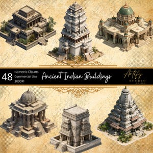 Edificios antiguos de la India: 48 imágenes PNG isométricas, descarga digital, uso comercial