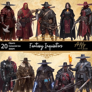 Inquisidores de Fantasia – 20 Misteriosos Executores da Magia e da Ordem, Cliparts de Fantasia, Fundo Transparente, Uso Comercial