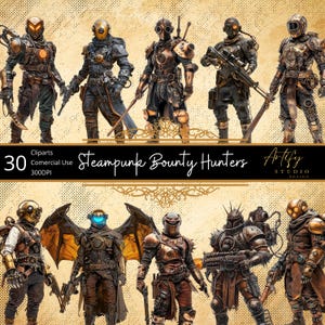 Steampunk Kopfgeldjäger - Rogues of Gears, Messing und Dampf, Fantasy Cliparts, transparenter Hintergrund, kommerzielle Nutzung