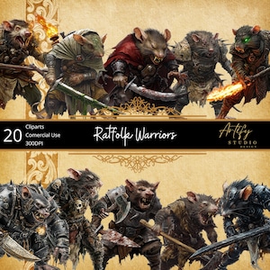 Ratfolk Warriors – 20 clipart fantasy astute e feroci, sfondo trasparente, uso commerciale