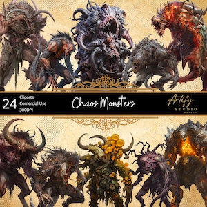 Monstruos del Caos: 24 Bestias Extrañas de Twisted Realms para TTRPG y Arte Fantástico, Imágenes, Fondo Transparente, Uso Comercial