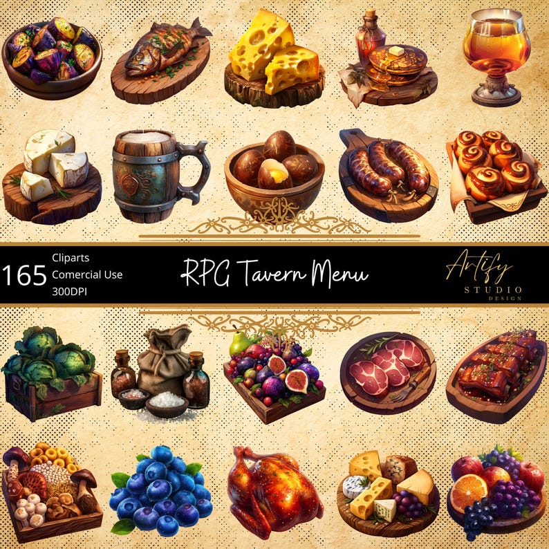 RPG Tavern Menu Cliparts – 165 Fantasy Food & Drink Illustrations for ...