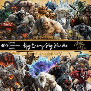 RPG Enemy Big Bundle - 20 packs de cliparts, 400 fichiers PNG pour votre monde fantastique ! Graphismes RPG, Game Masters, Designs de personnages, Utilisation commerciale.