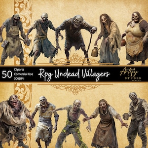 RPG Undead Villagers - 50 Fantasy Cliparts, 300 DPI, transparenter Hintergrund, kommerzielle Nutzung
