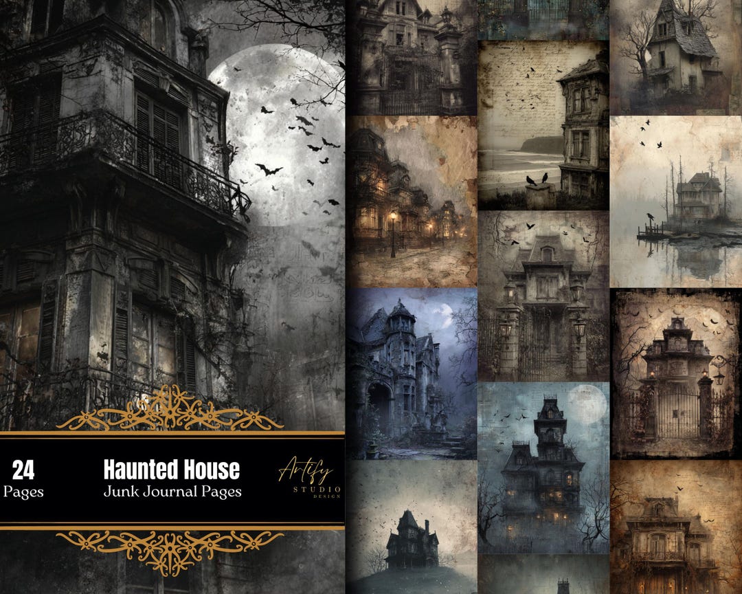 Haunted House Junk Journal Pages, Scrapbook Printable JPG, Digital ...