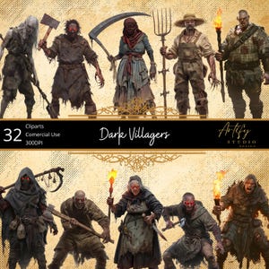 Dark Villagers Clipart – 32 Sinister Villagers for Fantasy RPGs & TTRPGs , Transparent Background , Commercial Use