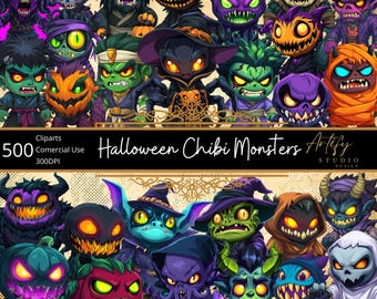 Halloween Chibi Monsters – 500 Cute and Spooky Cartoon Cliparts for Fantasy, RPGs, and Creative Projects , Transparent Background
